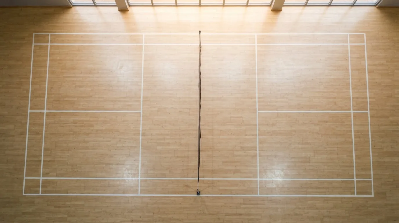 An empty courtroom with wooden benches in morning light