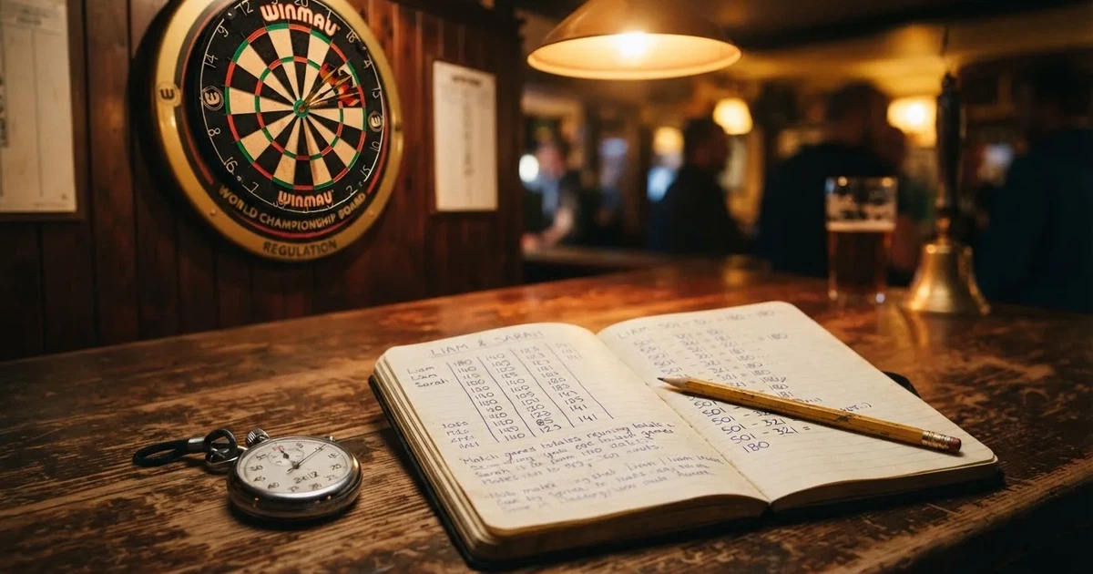 An open notebook with a pencil and a stopwatch on a wooden table
