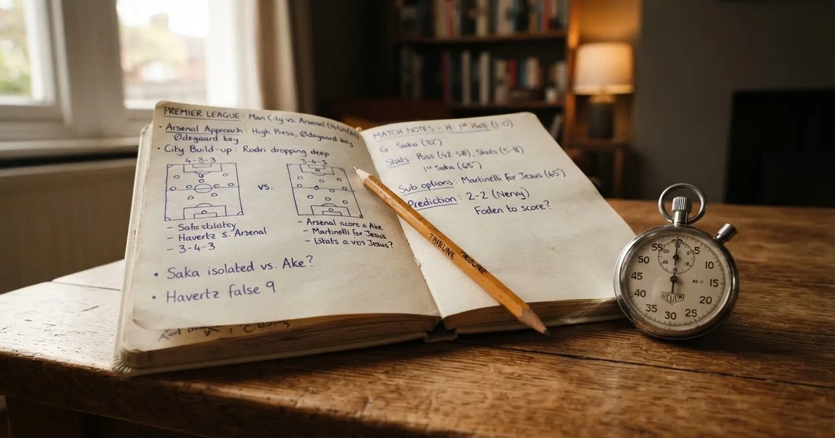 An open notebook with a pencil and a stopwatch on a wooden table