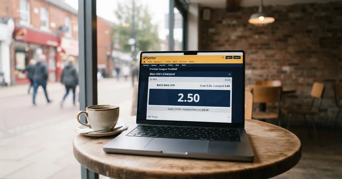 A laptop on a café table by a window onto the street