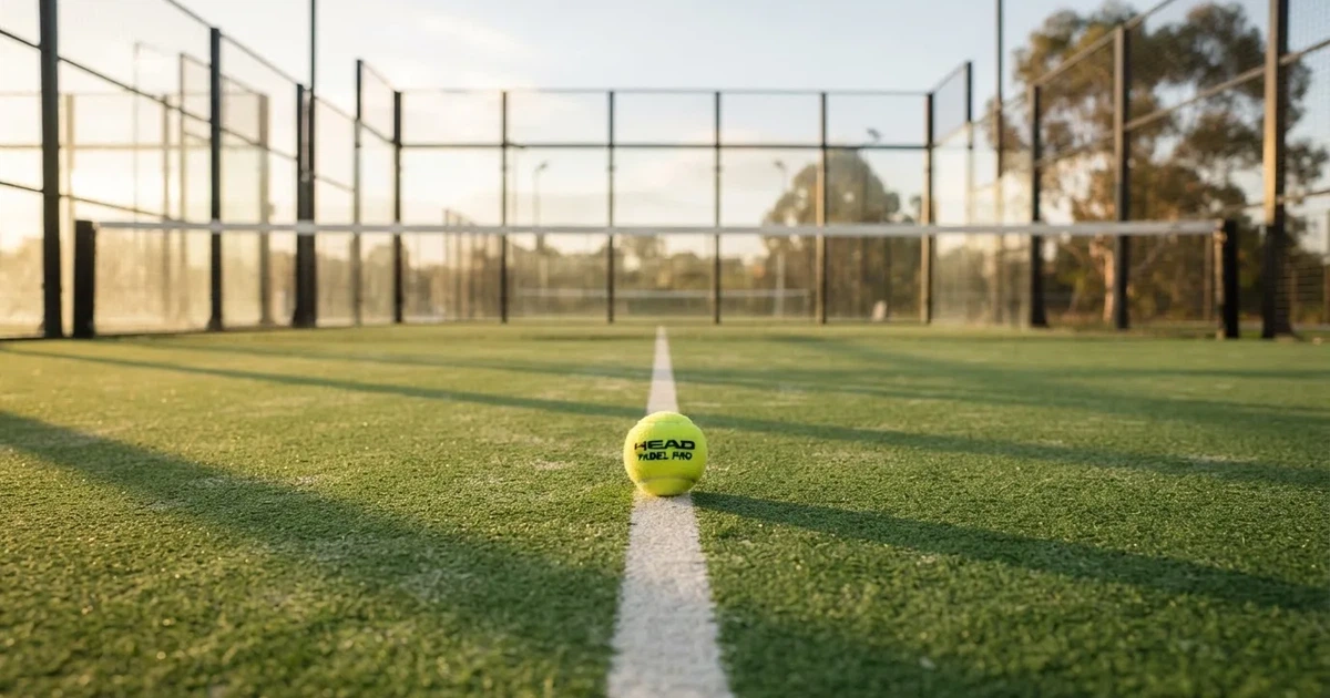 A ball on the centre spot of a grass pitch in morning light