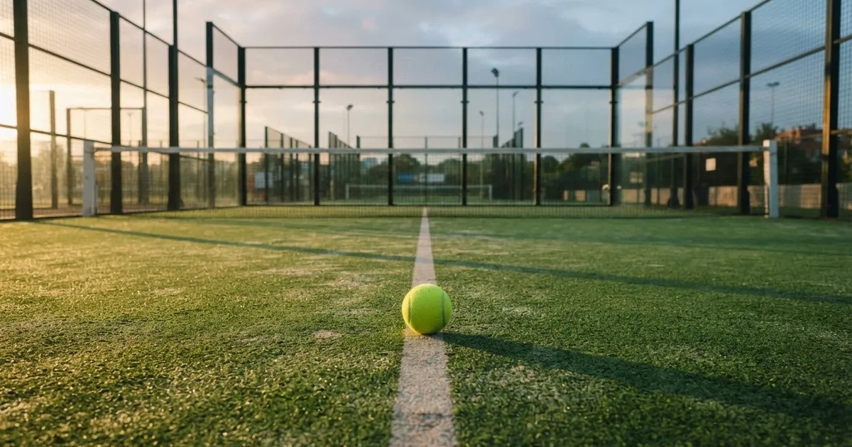 A ball on the centre spot of a grass pitch in morning light